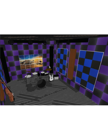 96 Paneles Acústicos Espuma Aislante Sonido 30x30 cm Negro/Púrpura