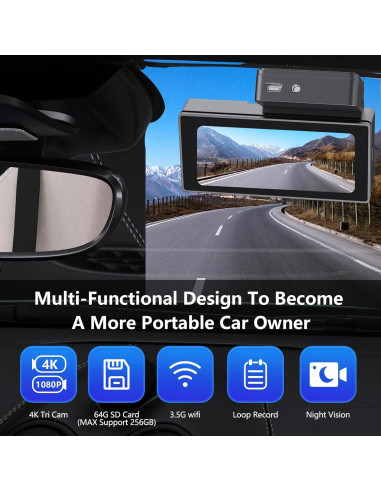 Cámara Dash 4K RUILIXIN Doble con GPS y Wi-Fi 64GB