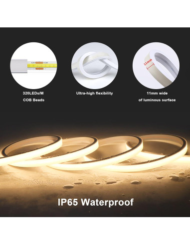 Tira de LED COB 5M CHNMALITAI Impermeable Regulable Luz Cálida