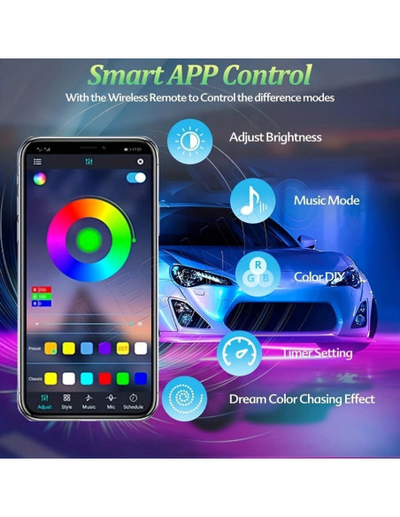 Luces LED de Iluminación Inferior Sxlofty 4 Pcs Multicolor APP