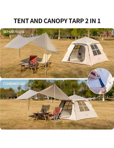 Carpa de Camping Instantánea KAZOO 4 Personas Oxford Caqui Carpa de Camping Instantánea KAZOO 4 Personas Oxford Caqui