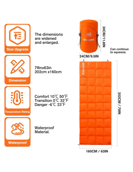 Saco de dormir ultraligero ShinHye 500g plumón 4-15C