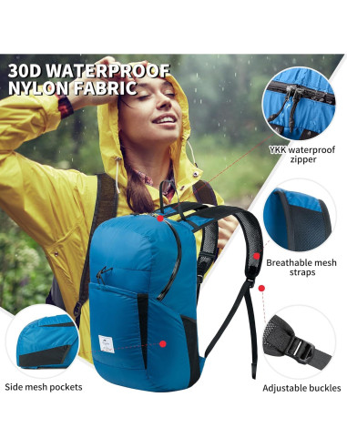 Mochila Ligera Impermeable Naturehike 22L Azul para Senderismo