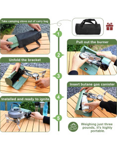 Estufa de Camping Portátil Hisencn 2600W Plegable y Compacta 2