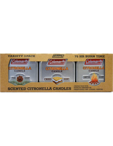 Paquete de 3 Velas Aromatizadas y Lámpara de Citronela Coleman