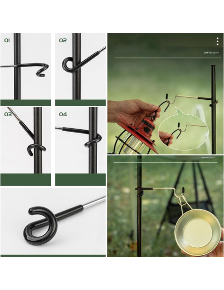 4 Ganchos Soporte de Lámpara Camping SquEqu Acero Inoxidable