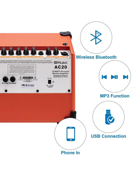 Amplificador Acústico Bluetooth COOLMUSIC AC20 20W 2 Canales