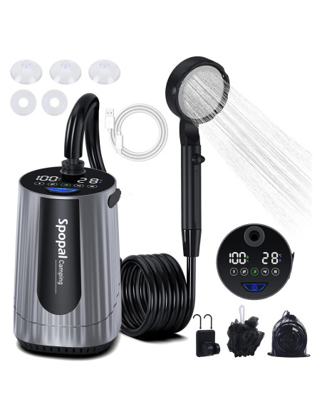 Ducha de Camping Portátil Spopal - Batería 10000mAh, 5 Velocidades, IPX8