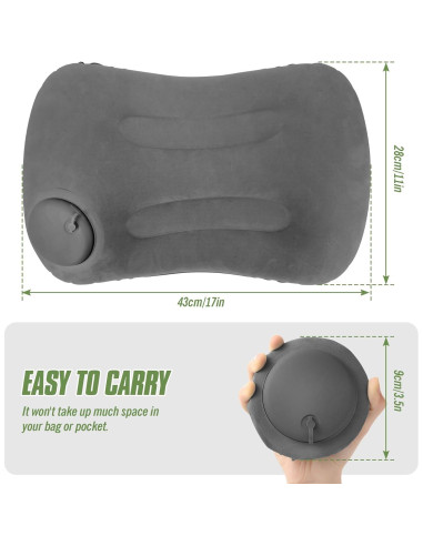 2 Almohadas Inflables para Camping Vivikivi 43x28x10 cm Gris