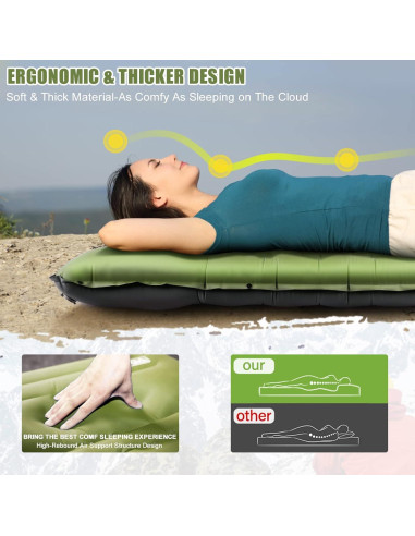 Almohadilla de Camping Inflable BQA 10 cm Grosor Amarillo Militar