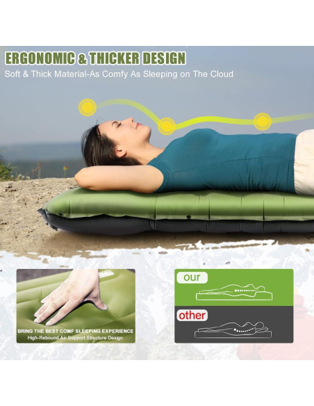 Almohadilla de Camping Inflable BQA 10 cm Grosor Amarillo Militar