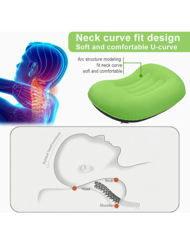 Almohada Inflable Portátil Mayeujds Verde 42x32cm Camping