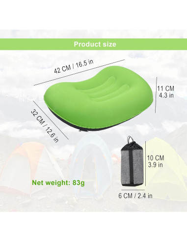 Almohada Inflable Portátil Mayeujds Verde 42x32cm Camping