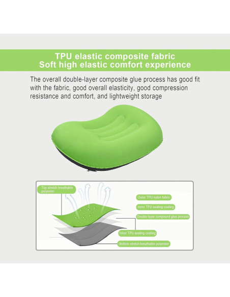 Almohada Inflable Portátil Mayeujds Verde 42x32cm Camping