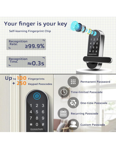 Cerradura Inteligente EUUKAITARY JKT-WLF15SR WiFi Huella Dactilar