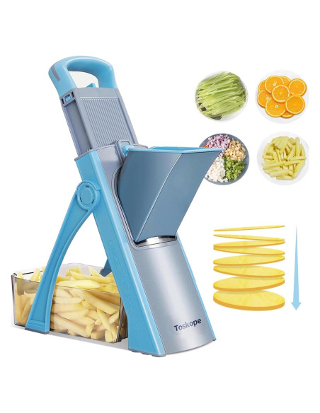 Rebanador de Mandolina Toskope Azul 4 en 1 con Grosor Ajustable