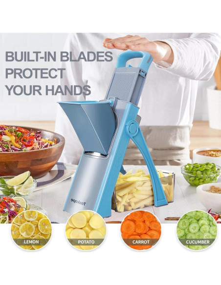Rebanador de Mandolina Toskope Azul 4 en 1 con Grosor Ajustable