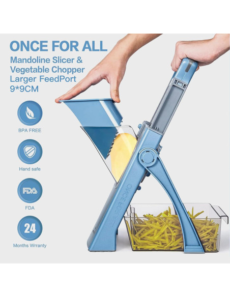 Rebanador de Mandolina Toskope Azul 4 en 1 con Grosor Ajustable