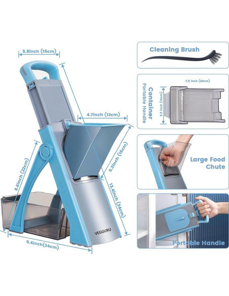 Rebanador de Mandolina Toskope Azul 4 en 1 con Grosor Ajustable