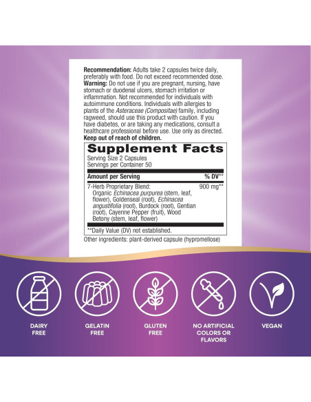 Echinacea Goldenseal Nature's Way 900 mg 100 cápsulas veganas