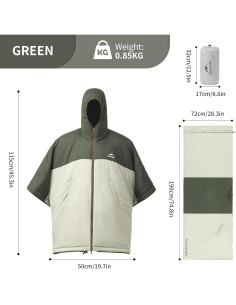 Poncho con Capucha Naturehike Verde - Saco de Dormir y Capa 190x72cm 2