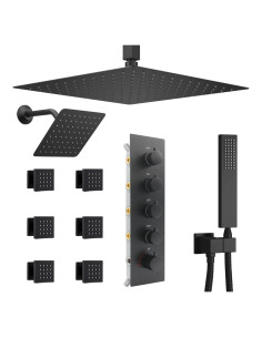 Sistema de Ducha Termostática NPYSVSS Negro Doble Cabezal 16" y 6"