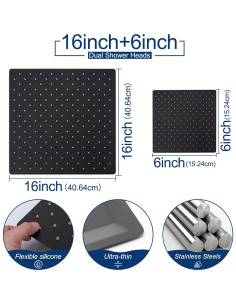 Sistema de Ducha Termostática NPYSVSS Negro Doble Cabezal 16" y 6" 2