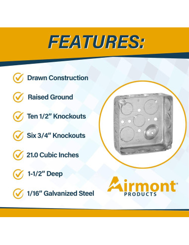 Paquete de 4 Cajas Eléctricas Cuadradas 10 cm Airmont