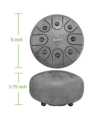 Tambor de Lengua de Acero MI&VI Ocean Rain 15 cm Plata Negro