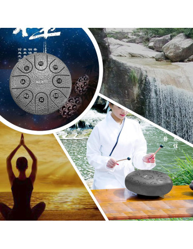 Tambor de Lengua de Acero MI&VI Ocean Rain 15 cm Plata Negro