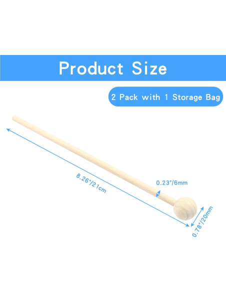 Mallets de Madera para Xilófono Luomorgo 21 cm 2 Pcs