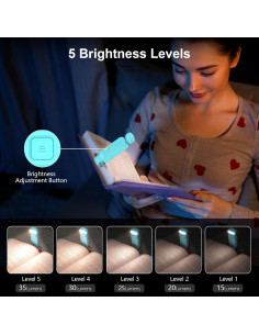 Luz de Libro Recargable Gritin Azul con 3 Colores y Brillo Ajustable 2