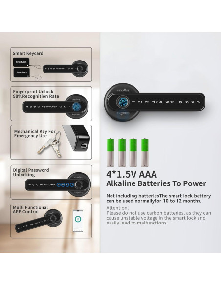Cerradura Inteligente GEKRONE T190 Biometrica Bluetooth Negra