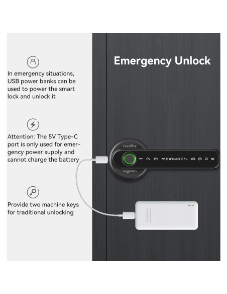 Cerradura Inteligente GEKRONE T190 Biometrica Bluetooth Negra