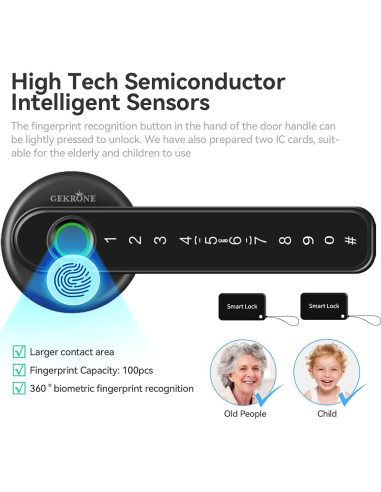 Cerradura Inteligente GEKRONE T190 Biometrica Bluetooth Negra