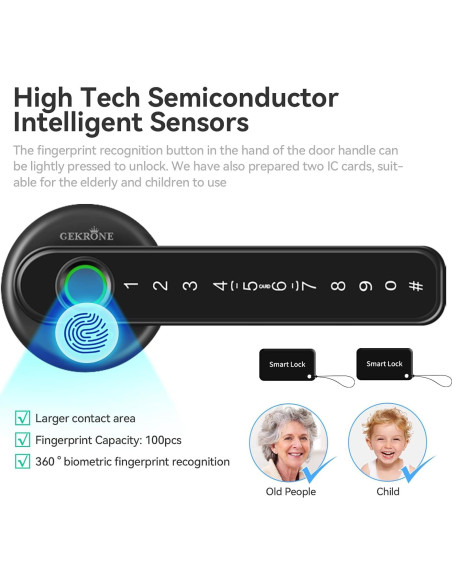 Cerradura Inteligente GEKRONE T190 Biometrica Bluetooth Negra