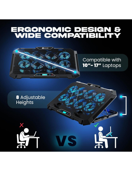 KLIM V8 Soporte Enfriador para Laptop Gaming 8 Ventiladores RGB