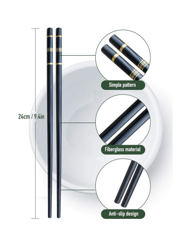 Palillos reutilizables de fibra de vidrio YUNDUOJIA 24 cm