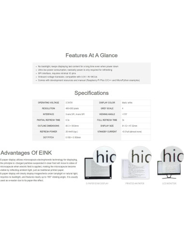 Módulo E-Paper 3.7" Waveshare para Raspberry Pi Pico 480x280