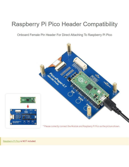Módulo E-Paper 3.7" Waveshare para Raspberry Pi Pico 480x280 Módulo E-Paper 3.7" Waveshare para Raspberry Pi Pico 480x280