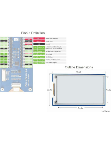 Módulo E-Paper 3.7" Waveshare para Raspberry Pi Pico 480x280