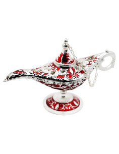 Lámpara Mágica de Aladino Hsiwto - Decoración Vintage 12cm Plata y Rojo