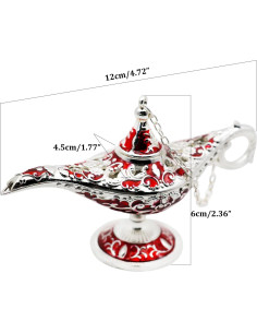 Lámpara Mágica de Aladino Hsiwto - Decoración Vintage 12cm Plata y Rojo 2