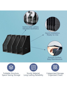 Soporte de Revistas Plegable Deli Negro 4 Compartimentos 27x15x18cm 2