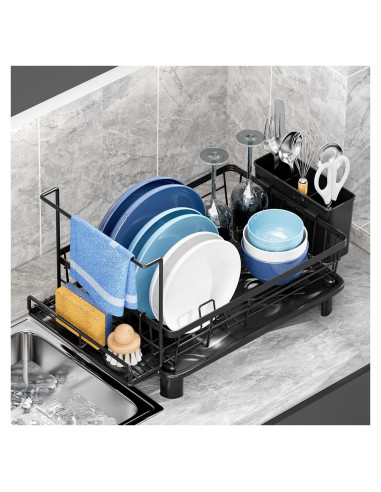 Escurridor de Platos GAOKASE Negro con Soporte para Esponja
