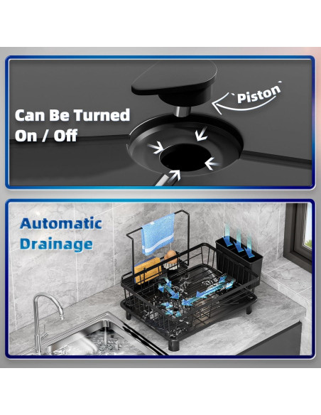 Escurridor de Platos GAOKASE Negro con Soporte para Esponja