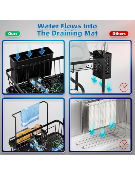 Escurridor de Platos GAOKASE Negro con Soporte para Esponja