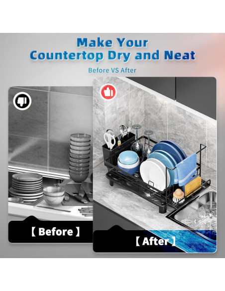 Escurridor de Platos GAOKASE Negro con Soporte para Esponja