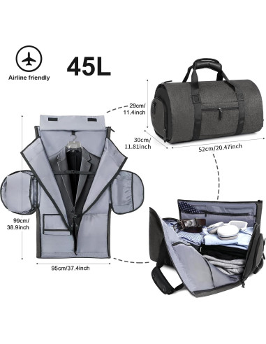 Bolsa de Viaje CONTAIL 45L Unisex con Correa Mochila y Funda Zapatos