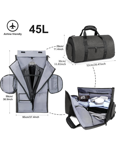 Bolsa de Viaje CONTAIL 45L Unisex con Correa Mochila y Funda Zapatos